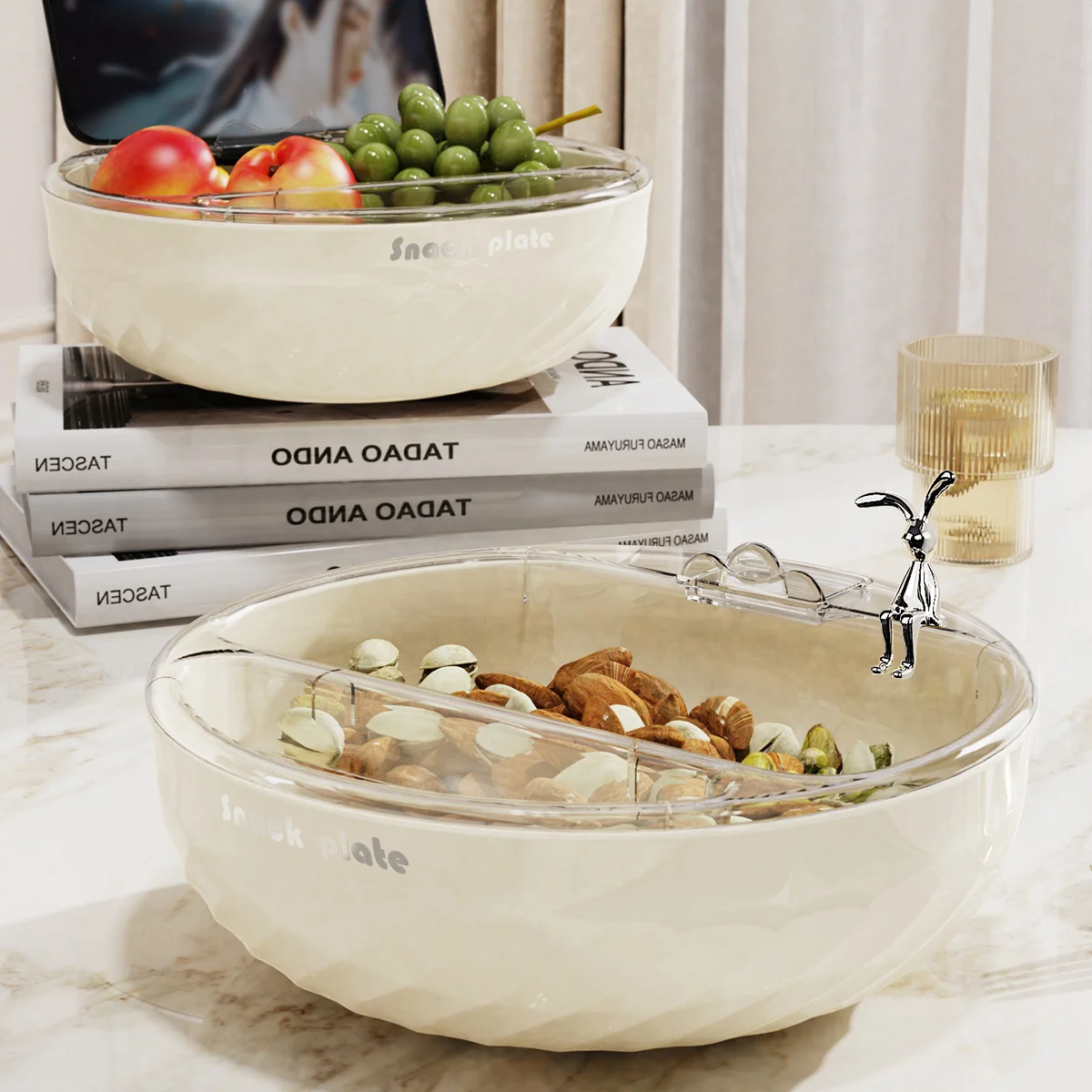 Wholesale Lazy Dry Fruit Plate Customized Livingroom Home Snacks Tray Double Drained Fruit Bowl Fruit Basket Plate