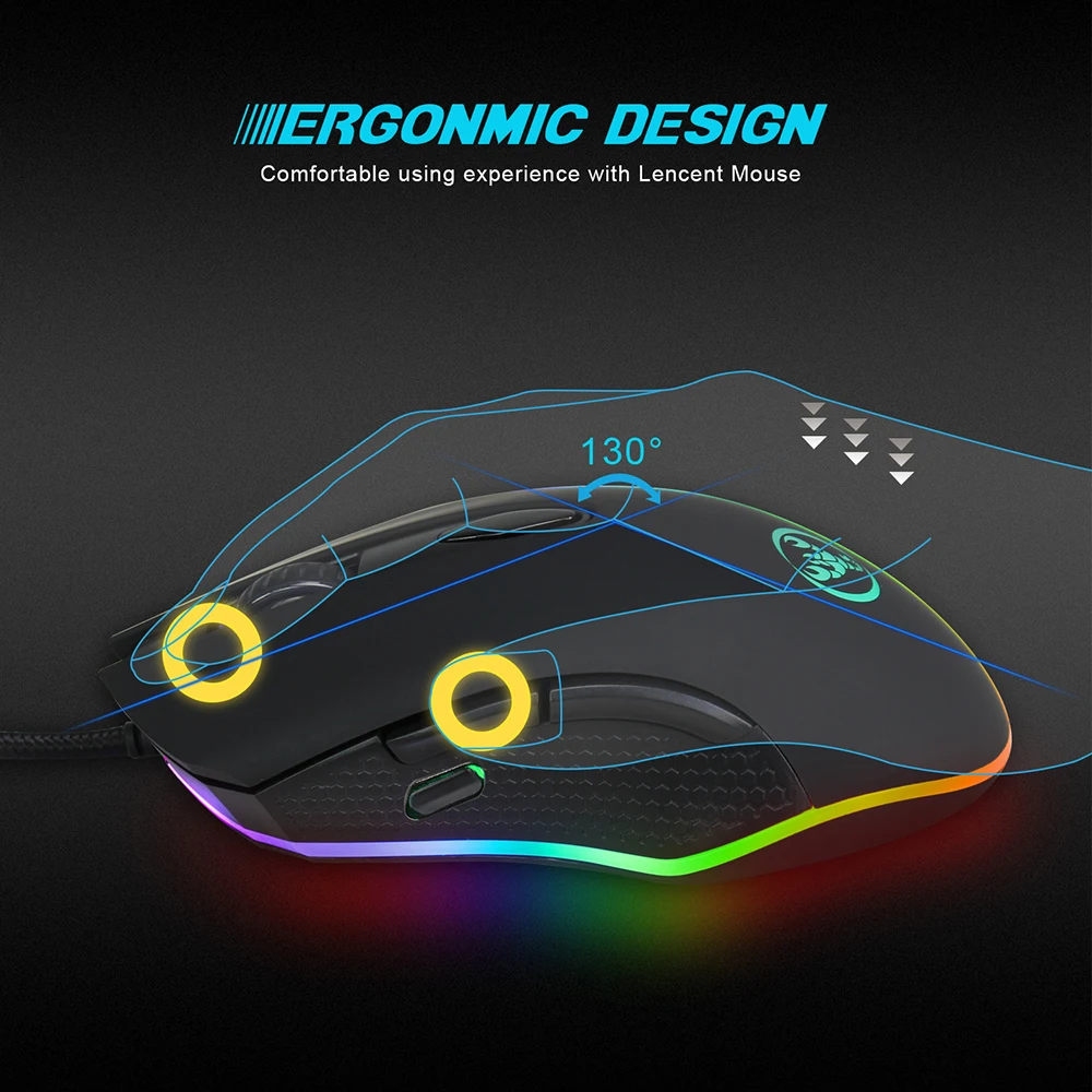 Mechanical Mouse Gaming Mouse USB Wired Max. 4800DPI Programming 6 Buttons Breathing LED Mouse Gamer for PC Laptop Black