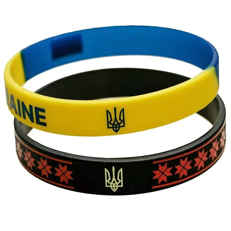 Rubber Soccer Ukraine Country National Flag Wristband Yellow Football Sport Elastic Silicone Bracelets& Bangles Gifts