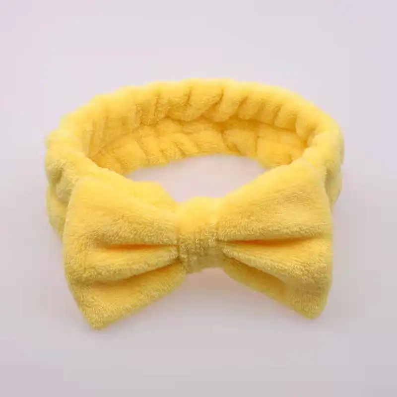 Customized Solid Color Fluffy Elastic Princess Bow Headbands For Washing Face