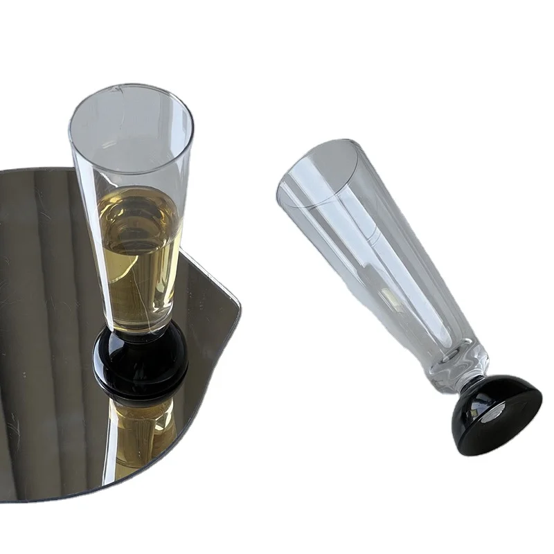 Vintage Black onyx champagne flutes French simple red wine glasses home bubbly wine glasses Black Bottom