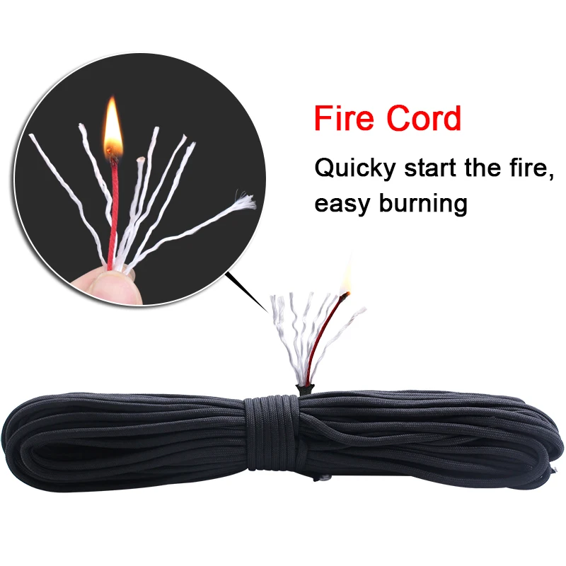 100ft Bushcraft 550 Parachute Rope Survival Red Tinder Fire Cord Paracord