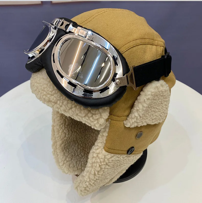 Leifeng Ski Cap Winter Aviator Beanies with Ear Protection Glasses for Outdoor Cycling Skiing Thick Pilot Hats