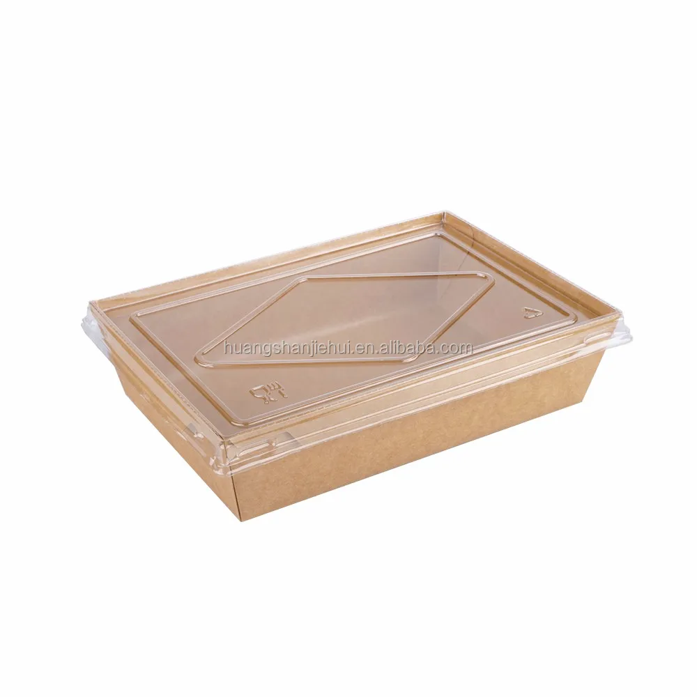 Embossed Brown Kraft Paper Disposable Fast Food Tray Box with Lid for Noodles Sushi for Restaurant Use Packaging Bread Cookies