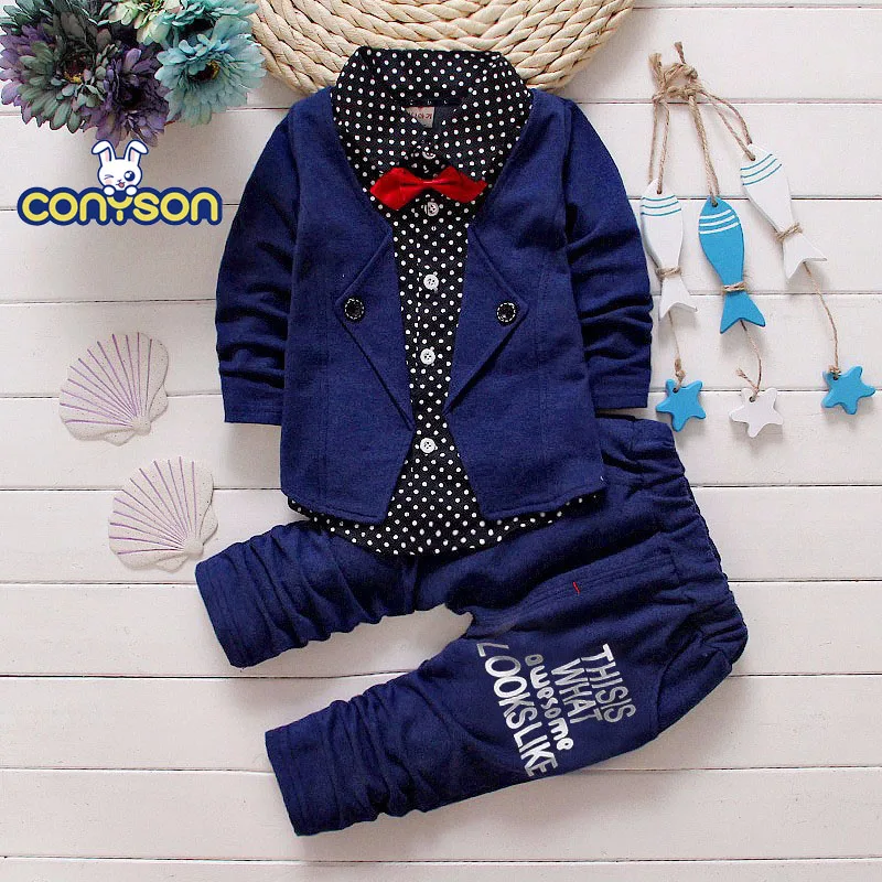 Conyson Wholesale Winter Knitted 2years Baby Boy Clothes 2Pcs Baby children Clothing Sets for Kids Wedding Casual Print Suit
