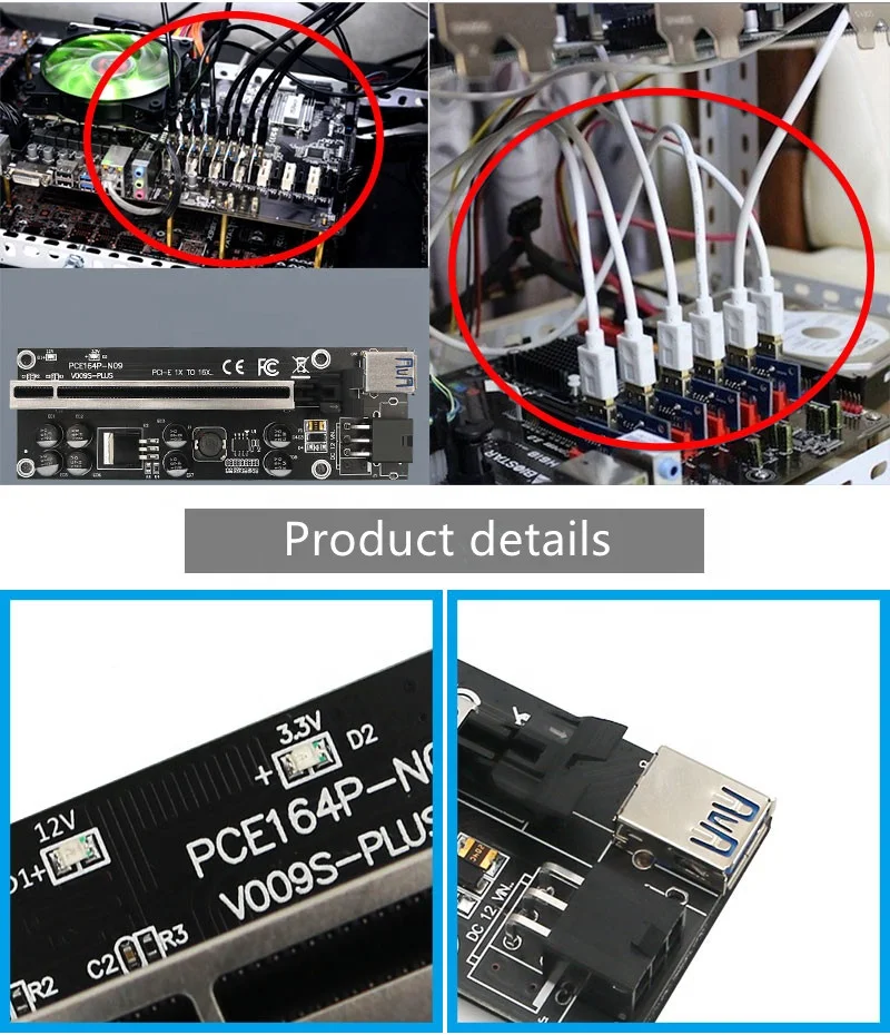 PCI-E Riser VER009s plus pci-e 1x to 16x usb 3 0 riser Extender PCI Express 009s с 8
