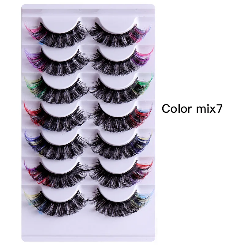 Wholesale Price New arrival Lash with Color Ends Colored 7 pairs of thick curling simulation D Eyelashes Colorful Mink Lashes