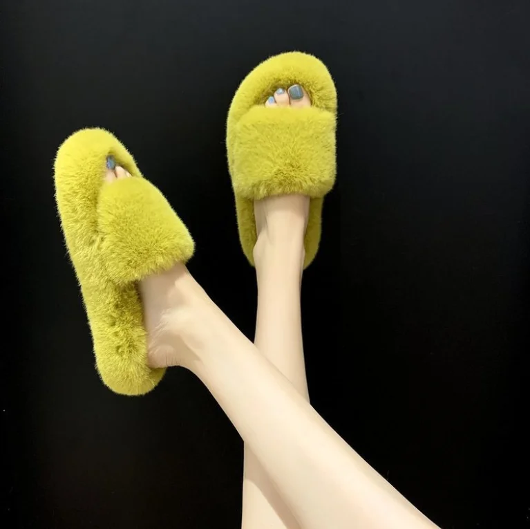 2024 Autumn Winter New Fashion Plus Size 42 Platform Home Fur Slippers To Keep Warm And Wear Plush Cotton Slippers