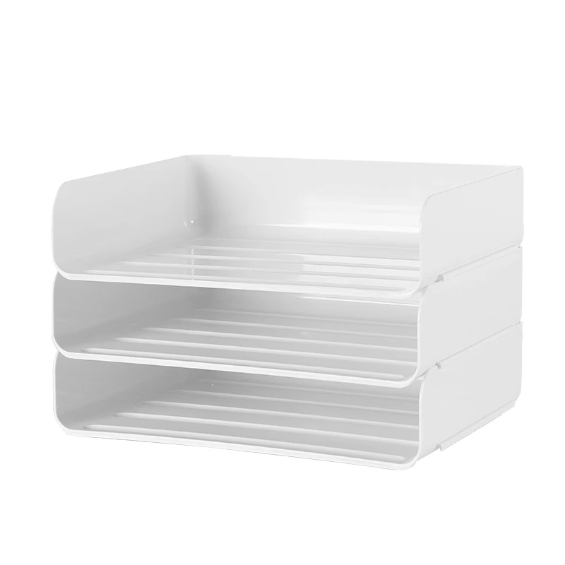 Unique plastic document tray cheap stackable A4 desktop organizer 3 layer file tray for office and home