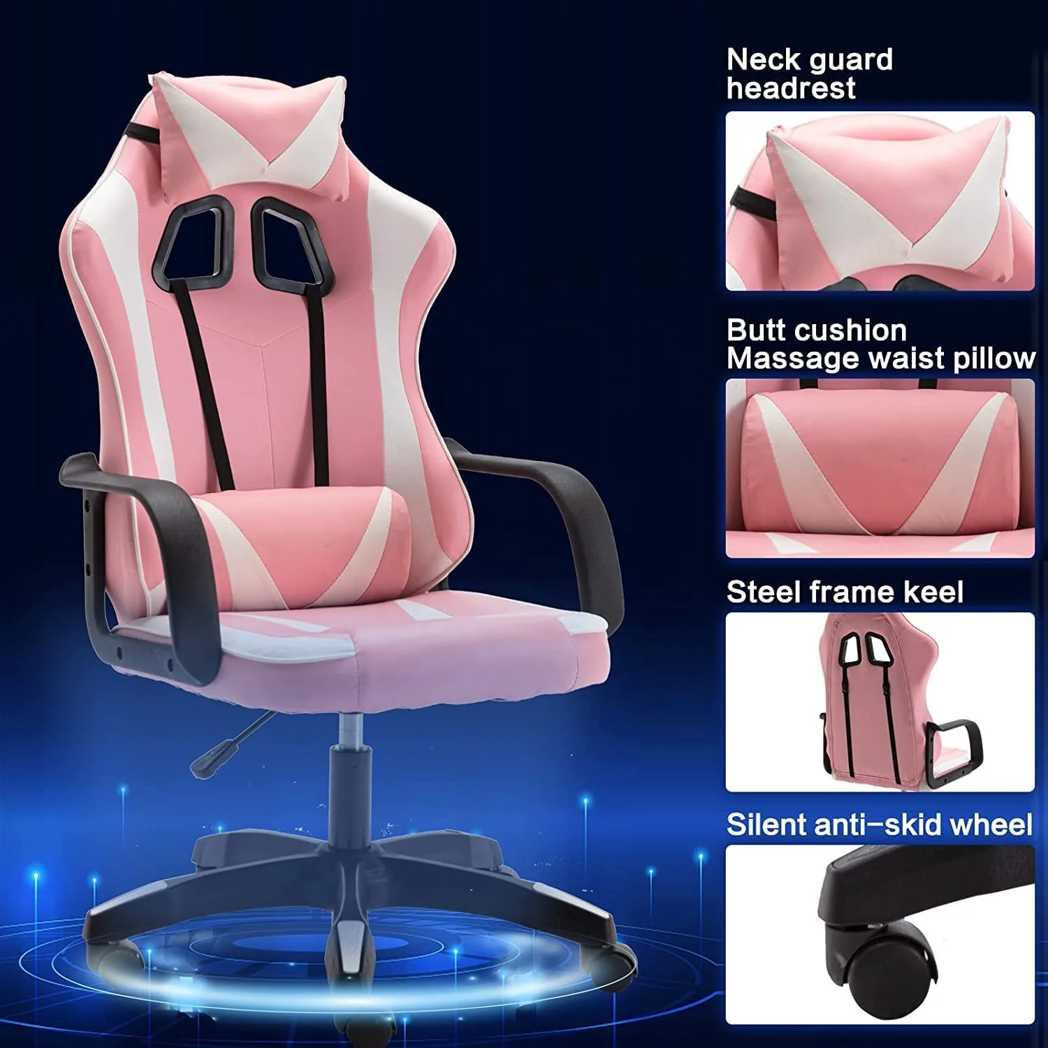 Pakistan popular high quality low MOQ PC Office Chair cheap Pink Gaming Chair Computer Gamer Chair for Girls nylon base