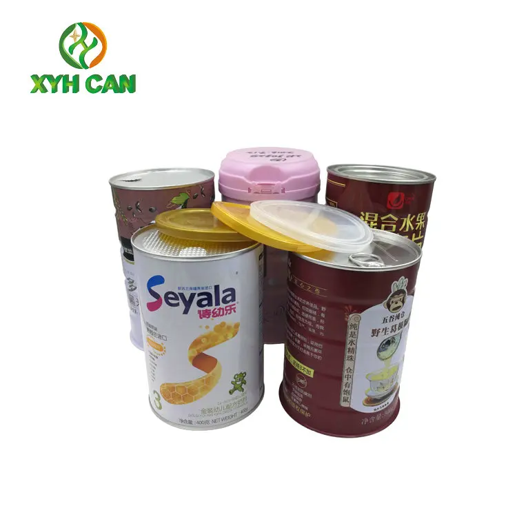 Food Grade round Tinplate Can for Milk Powder Tea Candy & Cookie with Easy Open Metal Lid & Plastic Lid Logo Printed