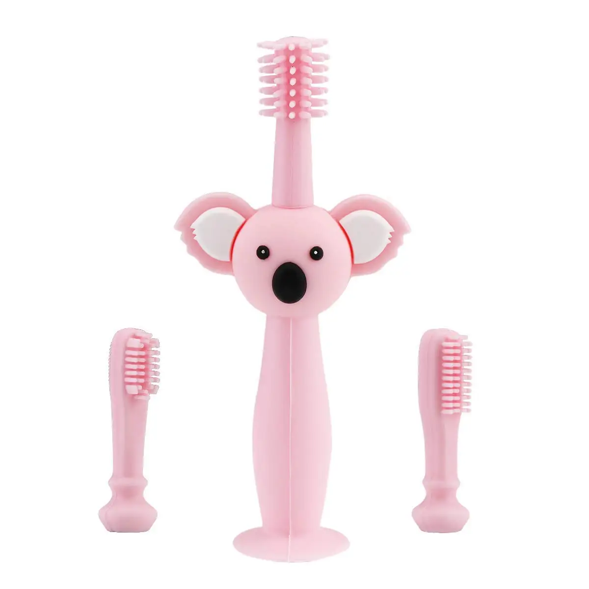 Toddler Toothbrush with Replacement Heads Fun Bee Design Food Grade Silicone Soft Infant Toddlers Toothbrush