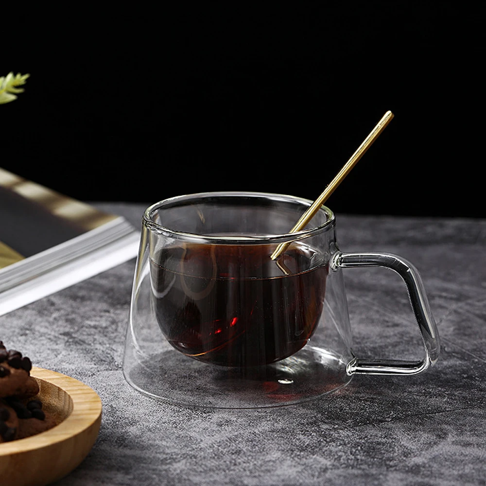 Wholesale Factory Hot Selling Transmittance 99% Double Wall Glass Tea Coffee Cup With Handle