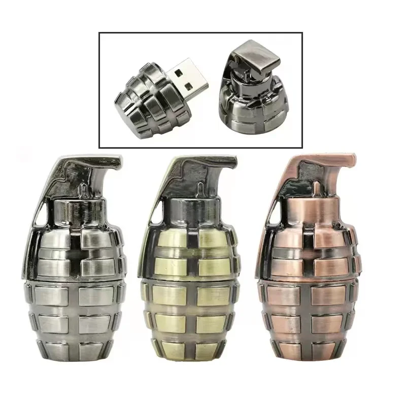 Creative Metal Vintage Grenade USB Flash Drive 32GB Pen Drive 64GB Memory Stick 128GB Pen Drive 16GB Pendriver for Memorial Gift