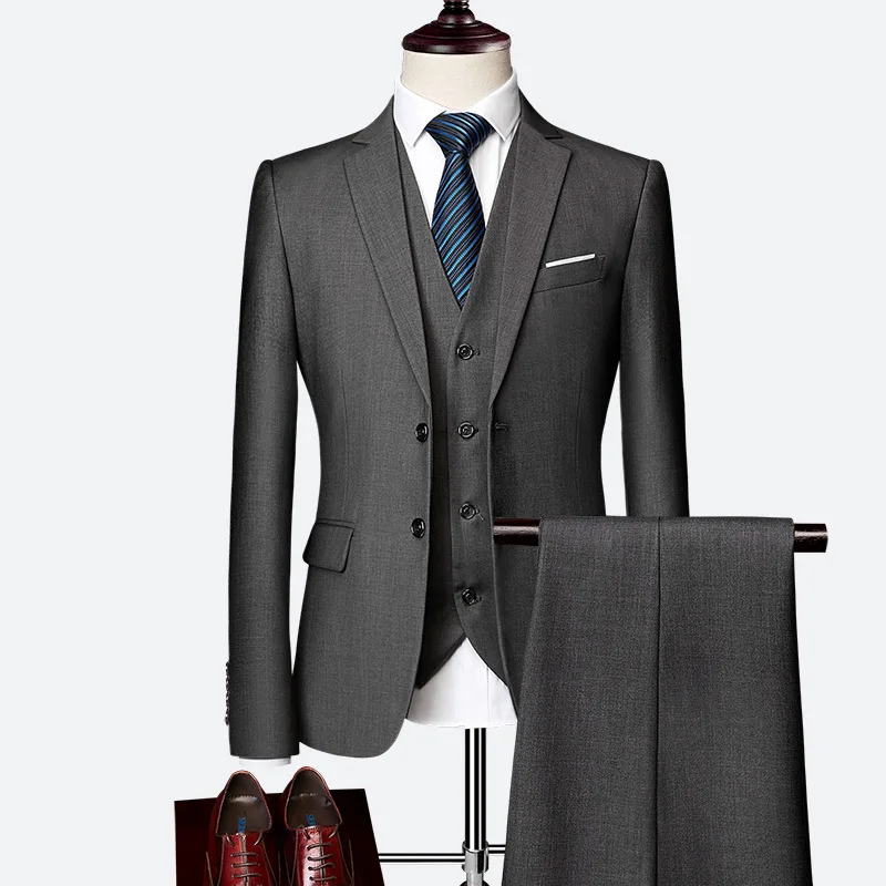High Quality 3 Psc Blazer+Vest+Pants Groom Business MTM Suits Mens Wedding Suit Hombre