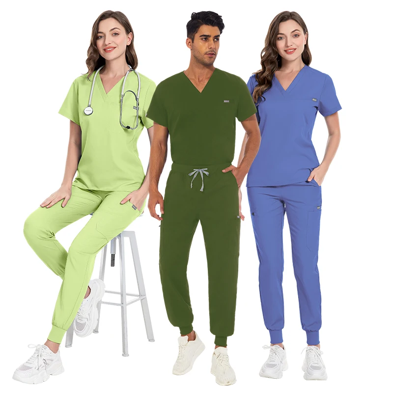 NIAAHINN Custom Scrubs Uniform Sets Nurse New Designer Ceil Blue Women Care Spa Uniform Nursing Stretch Scrub in Stock