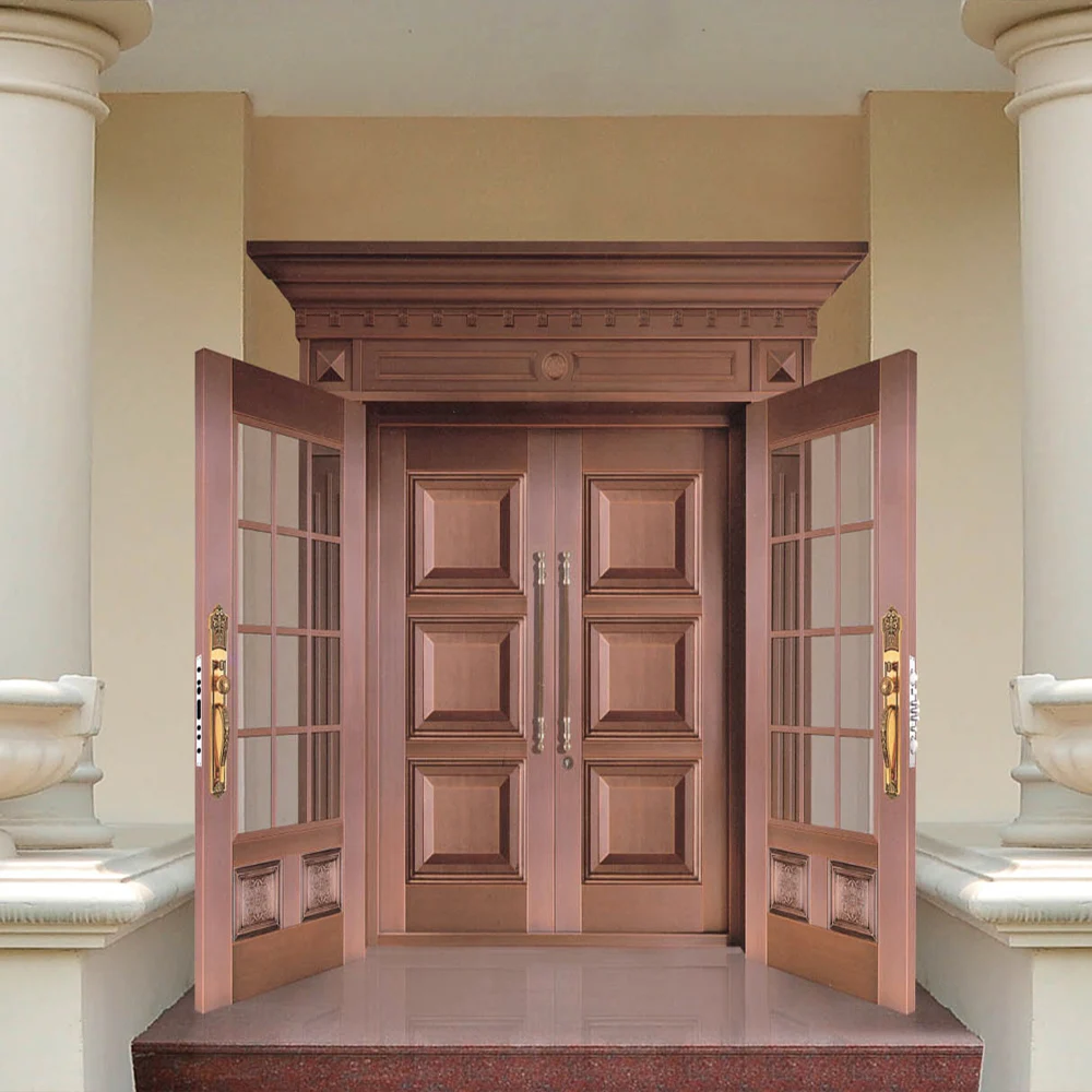 Customized luxury style outdoor front entry doors villa house exterior main entrance security metal copper door