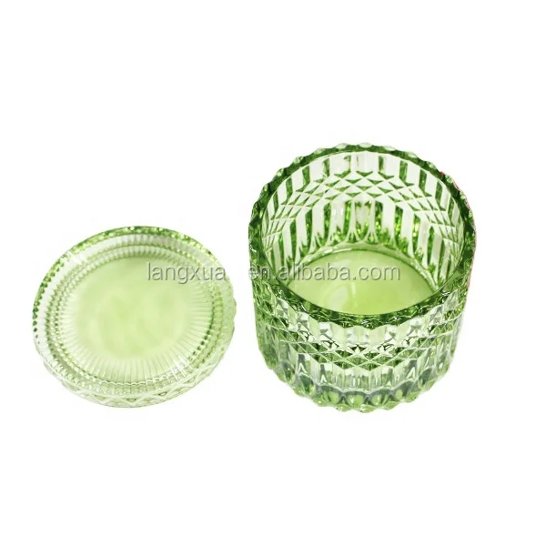 LANGXU Vintage Luxury Decoration Embossed Green Colored Jewelry Box Sugar Bowl Storage Jar Candy Jars With Glass Lid