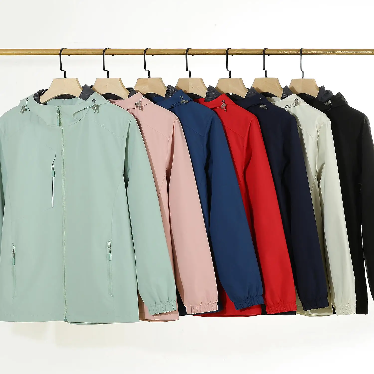 Thin pure color 100% polyester waterproof breathable clothing fleece woman outdoor hooded jacket sun protection jacket