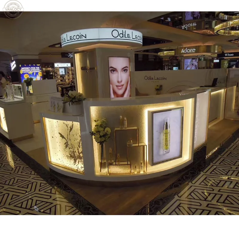 Factory Directly Sale Cosmetic Shopping Mall Kiosk Make Up Display Stand Personal Skincare Display Counter Makeup Mall Kiosk