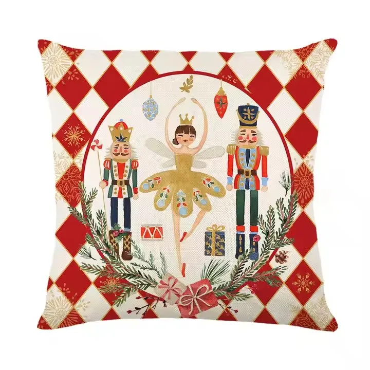YUWEI Home Xmas Pillowcase Christmas Decoration Pillow Cover 45x45cm Linen Soldier Cushion Cover