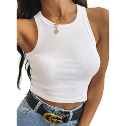custom logo European and American sports and outdoor leisure short sleeveless knitted crop tops women new tight-fitting vest