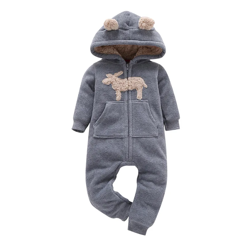 
2021 Wholesale New Design Infant Lovely Printing Hooded Fleece Jumpsuit Coverall Sleepwear 