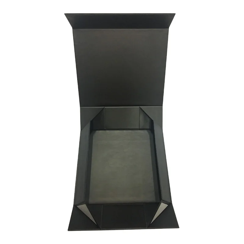 Matt Black Cardboard Foldable Gift Box With Black Ribbon Spot Glossy Logo Magnetic box