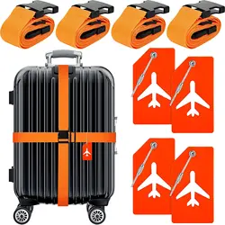 Adjustable Suitcase Belts Silicone Luggage Tags Travel Suitcase Tags 4 Pack Luggage Straps Set