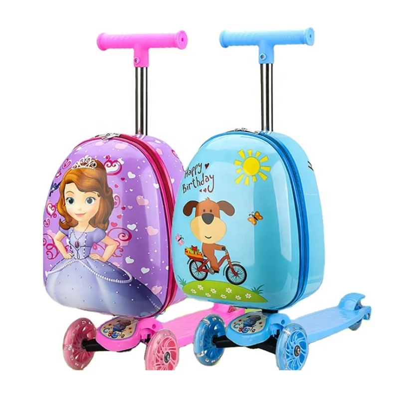 16 Inch Custom Logo design Cute Kids Small Scooter Suitcase Lazy Trolley School Bag ABS travel Luggage