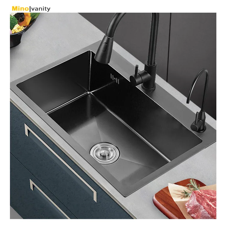 304 Stainless Steel Large Basin Single Double Bowl Black Rectangular Brushed China Inox Kitchen Sink Complete