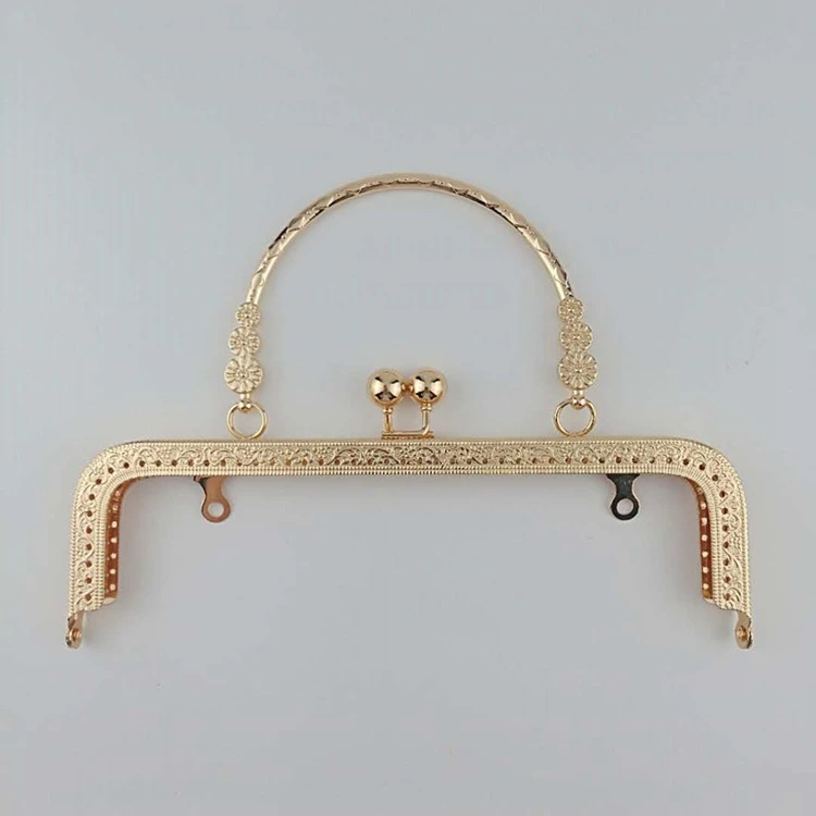20cm square embossed three flower mouth gold metal clasp handle for bag purse frame luggage handbag suitcase box