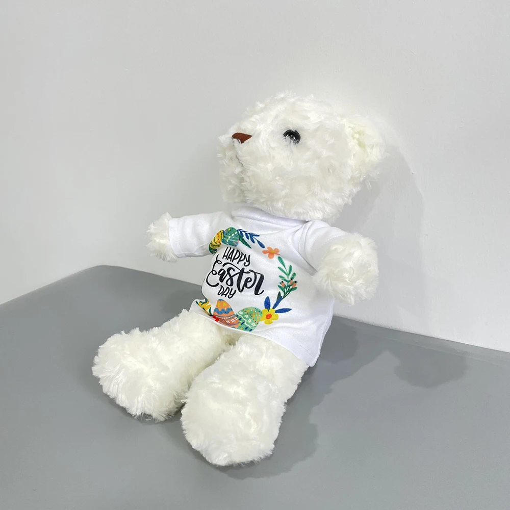 USA Warehouse Soft Washable Bear Toy Kid Baby Children Stuffed Sublimation Teddy Bear With White T Shirt For Heat Press