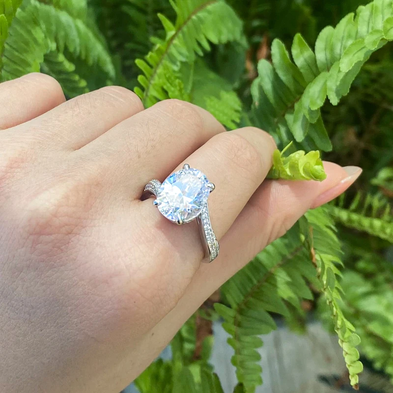 Hot Sale Classic 4.5 Carat Oval Cut Cubic Zirconia CZ Sterling Silver Engagement Ring Women Jewelry for Wedding Prom Anniversary