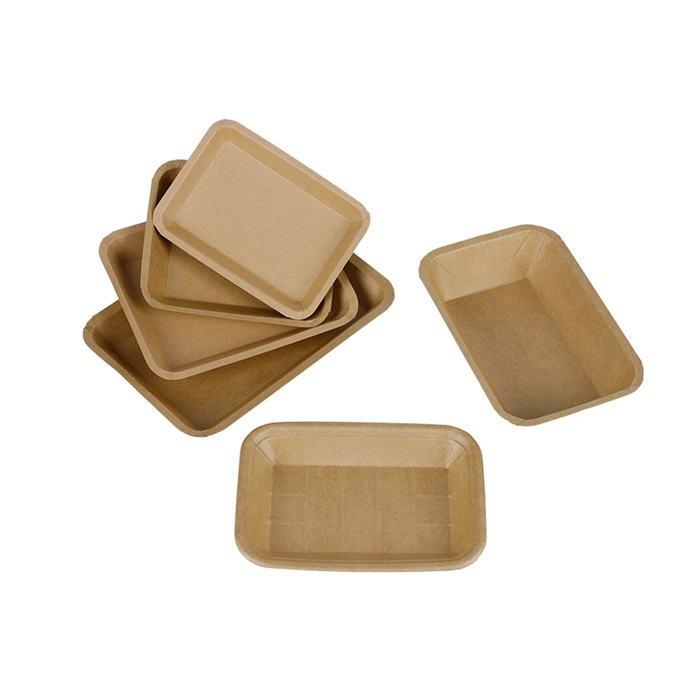 Eco-Friendly Party Supplies Biodegradable Disposable Food Tray Flat Kraft Paper Dishes & Plates