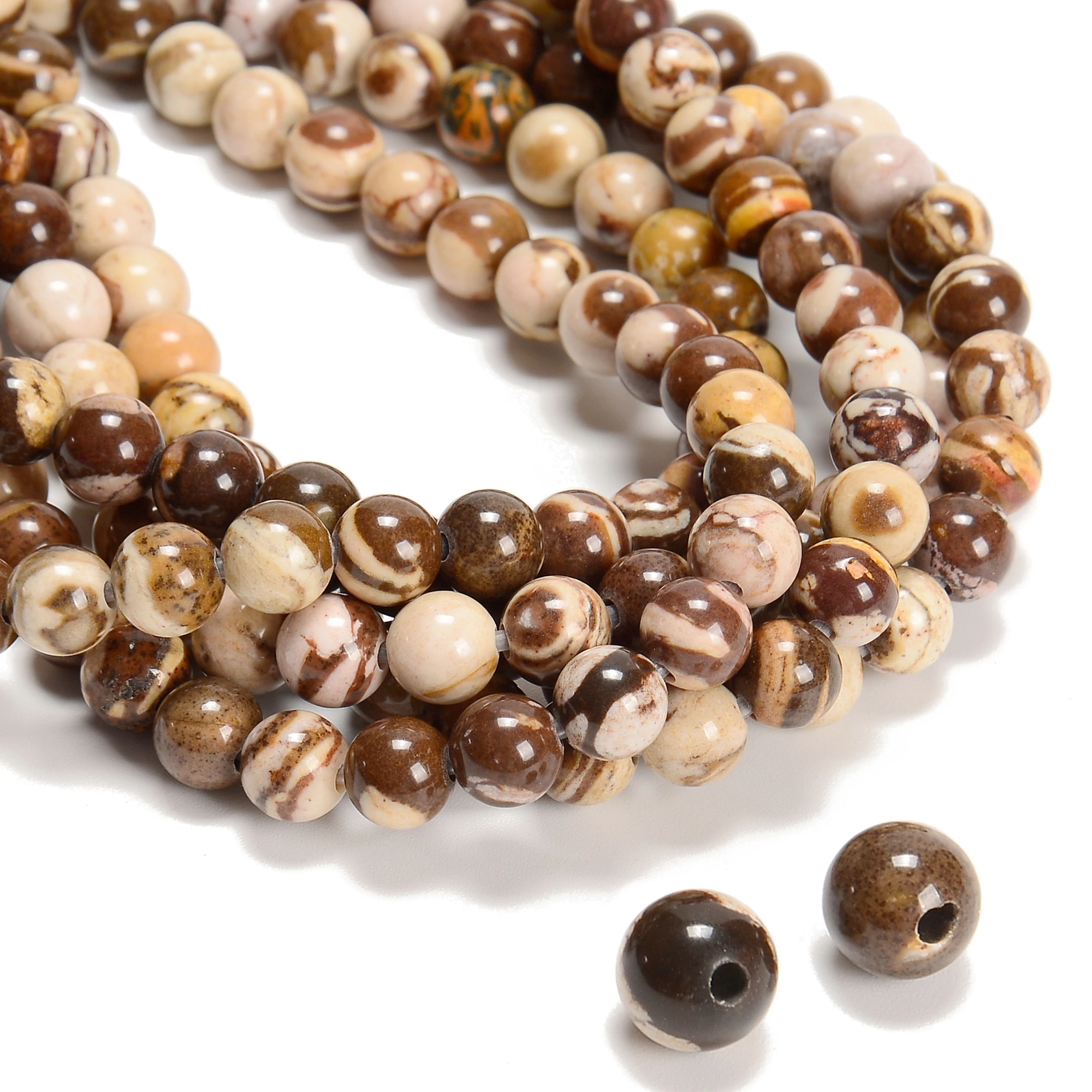 Customize 2.0mm Big Hole Natural Gray Map Jasper Gemstone Bead 6mm 8mm 10mm Australia Zebra Stone Beads for Jewelry Bracelets