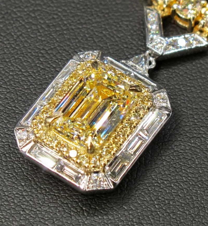 Luxury Fine Moissanite Jewelry Emerald Yellow Moissanite Pendant and Ring Silver 925 Plated White Gold for Hip Hop Man