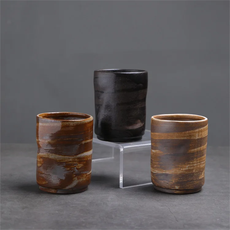 Wholesale Customization Painted Colorful Vintage Pottery Gradient Glazed Clay Creative Oil Drum Ceramic Coffee Mug Cup No Handle