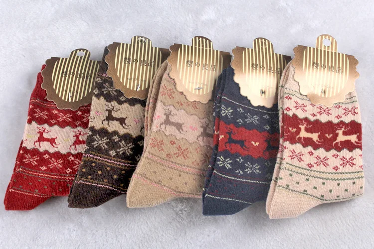 
Deer Christmas Cartoon Elk Women Wool Winter Warm Crew Tube Socks 