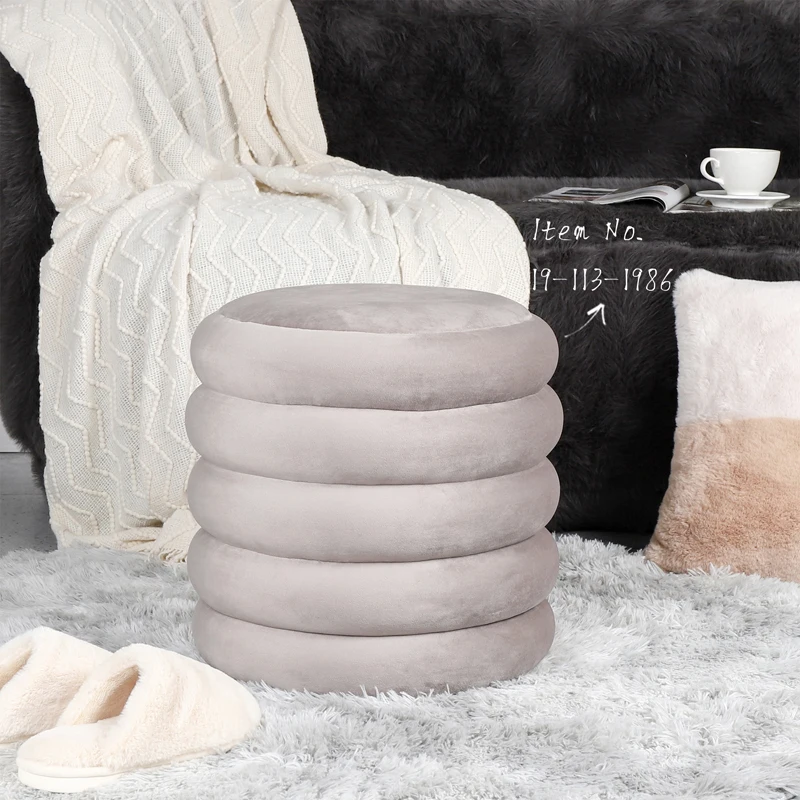 Moroccan Tyre Living Room Upholstered Round Storage Ottoman Chair Velvet Pouf Ottoman Stool for Home