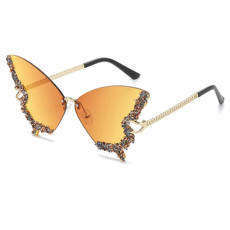 2023 Hot Selling Rimless Oversized Bling Rhinestone Diamond Sunglasses Lady Trendy Shades Sun Glasses Retro