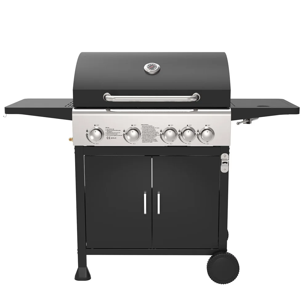 Commercial 5 Burner BBQ Gas Griddle Grill Trolley Hybrid Smokeless and Powder Coated For Barbecue