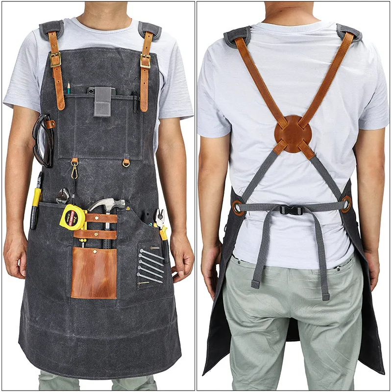Customize Wax Canvas Chef Apron with Tool Pockets Heavy Duty  Canvas Shop Apron for Woodworkers Mechanics Blacksmiths Carpenters