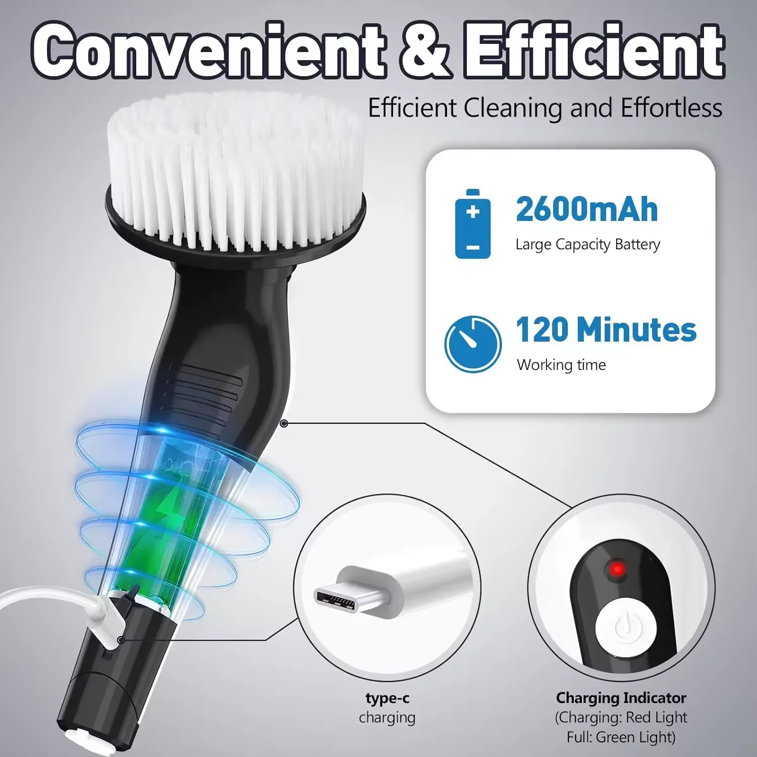 Electric Shower Scrubber   Long Handle Electric Scrubber Cordless Scrubber for Cleaning Bathroom with Power Cleaning Brush