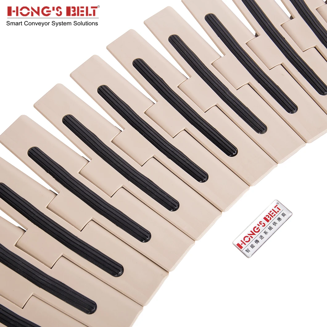 Hongsbelt 882TAB-K750-EL, настольная изогнутая конвейерная цепь, пластиковые цепочки с помпонами