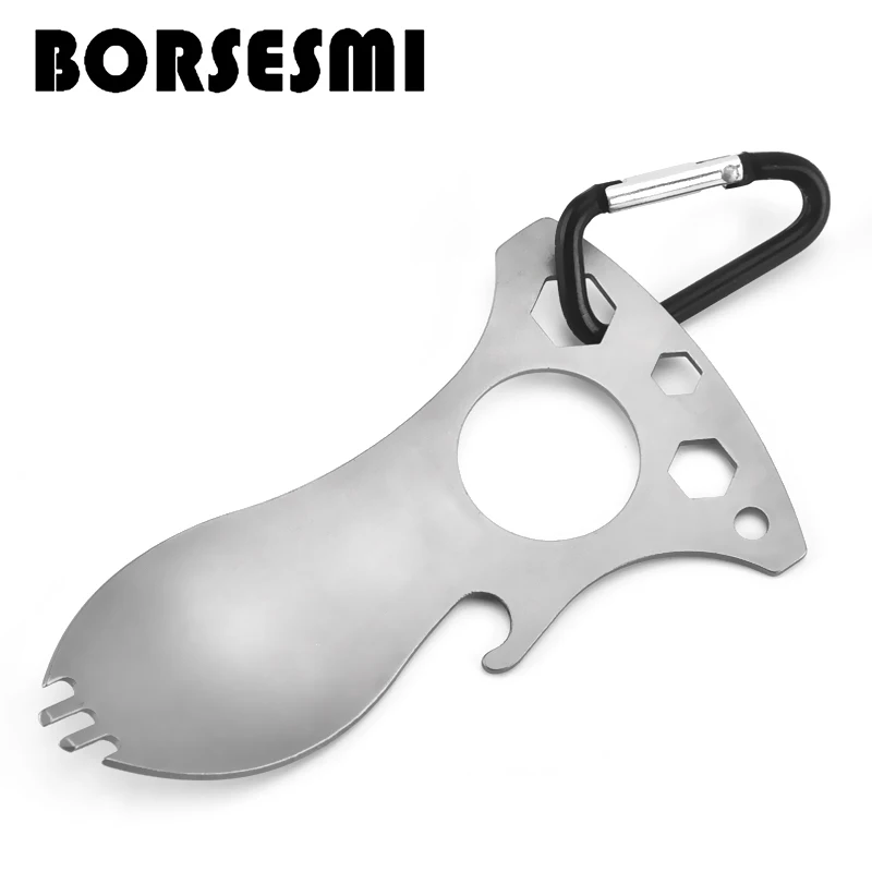 Japanese outdoor tableware metal multi function tableware with fork spoon Wrench multi function cutlery set