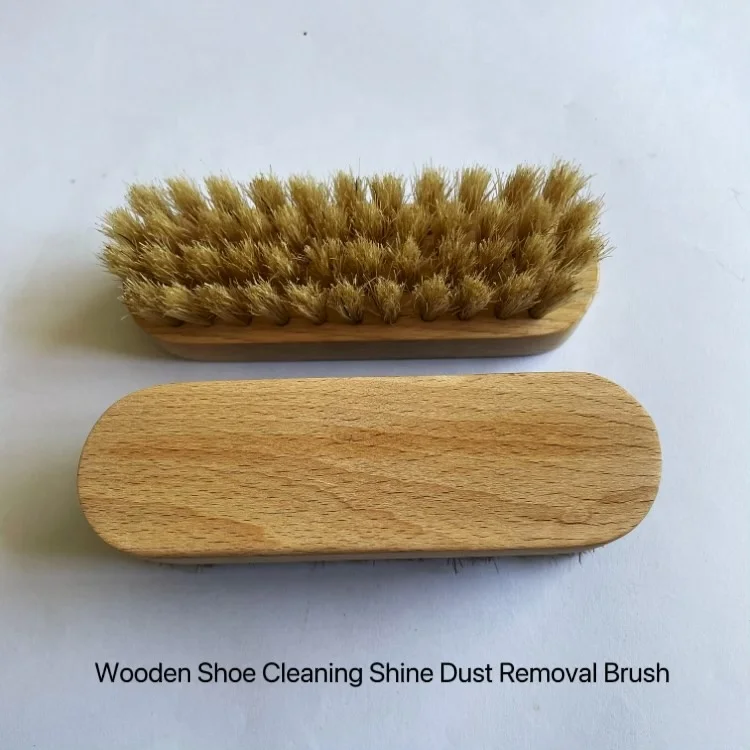 Factory Wholesale Customer Logo Premium Pig Bristle Horse Hair Natural BeechWood Shoe Cleaning Care Shine Dust Removal Brush