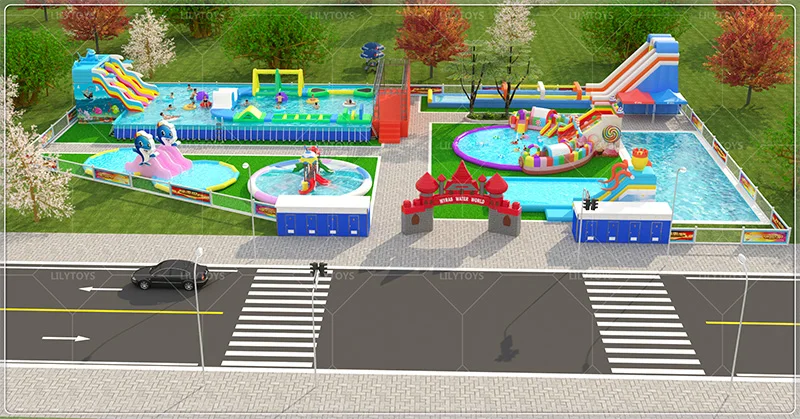 Lilytoys Outdoor Large Land Mobile Inflatable Water Park Inflatable Multi-Sports Water Park for Adults