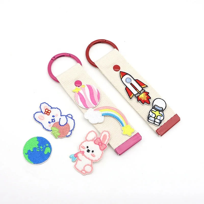 Popular Korea Personal DIY Iron on Patch Label Custom Length Webbing Strap Canvas Cotton Keyring Keychain