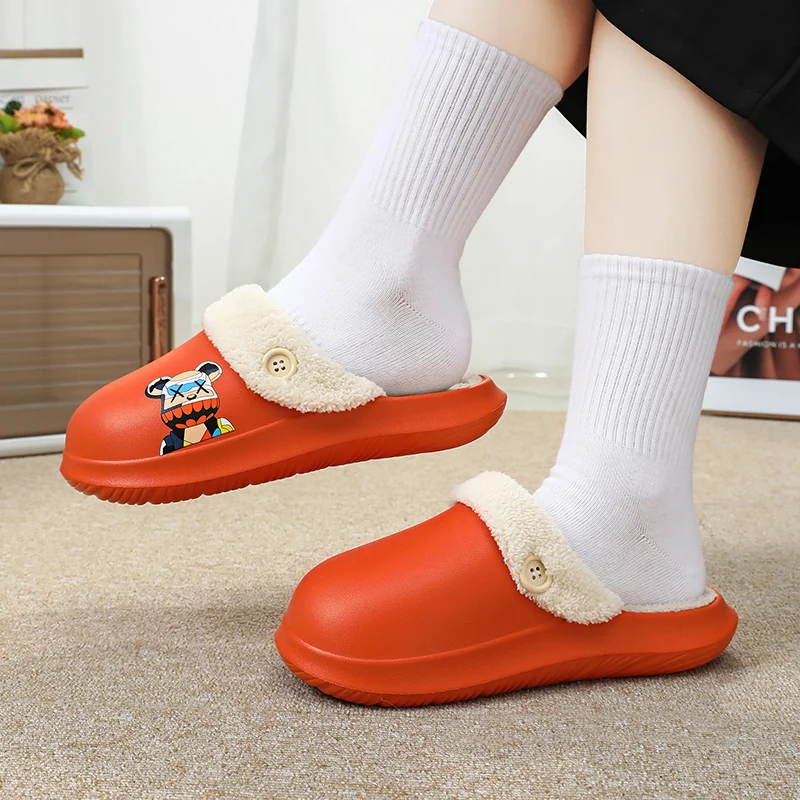 2023 Winter two-fold Furry Platform Sandals Flat Faux Fur Slides Slippers For Women Men